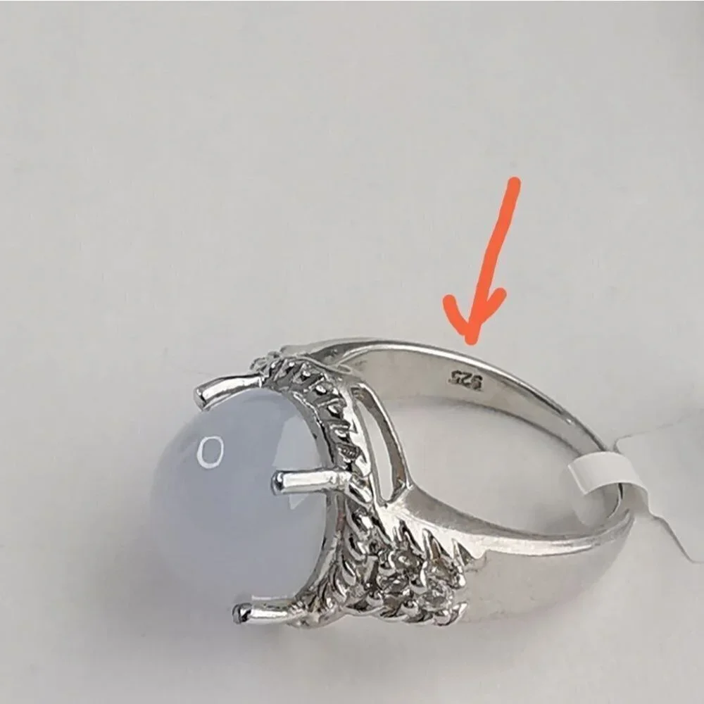 NWT Light blue cabochon chalcedony diamond ring size 7
